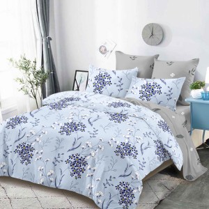 Lenjerie Pat Dublu, FINET, 6 piese, Albastru, Gri, Flori