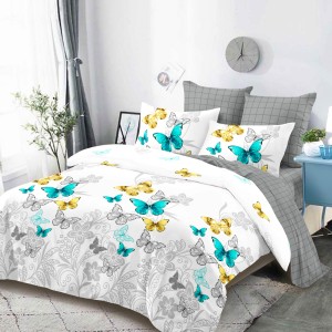 Lenjerie Pat Dublu, FINET, 6 piese, Alb, Gri, Fluturi