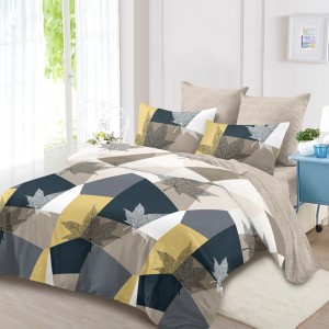 Lenjerie Pat Dublu, FINET, 6 piese, Bej, Forme Geometrice, Frunze