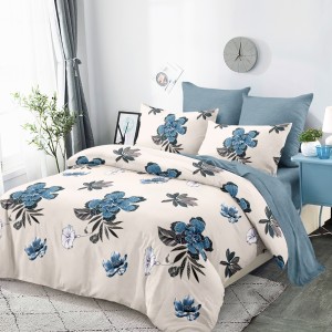 Lenjerie Pat Dublu, FINET, 6 piese, Crem, Albastru, Flori Lenjerie Pat Dublu, FINET, 6 piese, Crem, Albastru, Flori