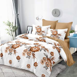 Lenjerie Pat Dublu, FINET, 6 piese, Alb, Maro, Flori