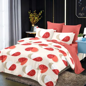 Lenjerie Pat Dublu, FINET, 6 piese, Alb, Somon, Inimioare Lenjerie Pat Dublu, FINET, 6 piese, Alb, Somon, Inimioare