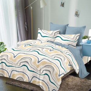 Lenjerie Pat Dublu, FINET, 6 piese, Crem, Bleu, Valuri