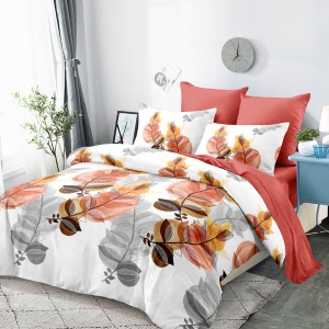 Lenjerie Pat Dublu, FINET, 6 piese, Alb, Somon, Frunze Lenjerie Pat Dublu, FINET, 6 piese, Alb, Somon, Frunze