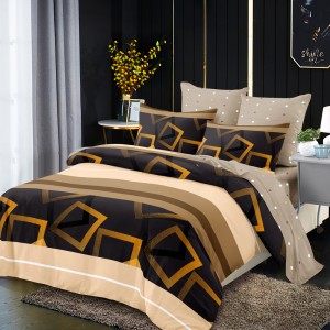 Lenjerie Pat Dublu, FINET, 6 piese, Bej, Maro, Negru, Forme Geometrice