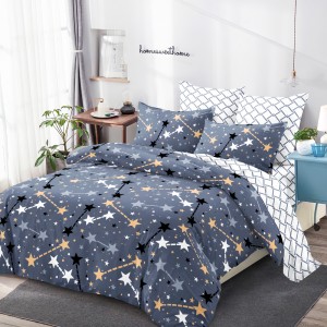 Lenjerie Pat Dublu, FINET, 6 piese, Alb, Albastru, Steluțe Lenjerie Pat Dublu, FINET, 6 piese, Alb, Albastru, Steluțe