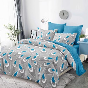 Lenjerie Pat Dublu, FINET, 6 piese, Gri, Bleu, Picături 