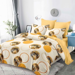 Lenjerie Pat Dublu, FINET, 6 piese, Bej, Galben, Cercuri, Buline