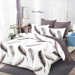 Lenjerie Pat Dublu, FINET, 6 piese, Alb, Gri, Pene