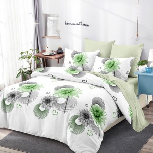 Lenjerie Pat Dublu, FINET, 6 piese, Alb, Verde, Flori