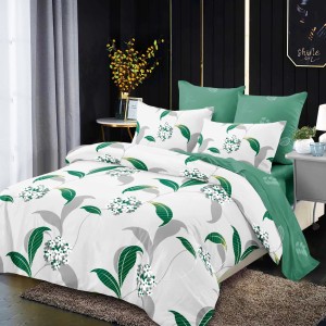 Lenjerie Pat Dublu, FINET, 6 piese, Gri, Verde, Flori