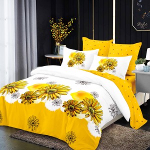 Lenjerie Pat Dublu, FINET, 6 piese, Alb, Galben, Flori