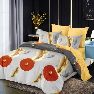 Lenjerie Pat Dublu, FINET, 6 piese, Gri, Galben, Pene, Cercuri