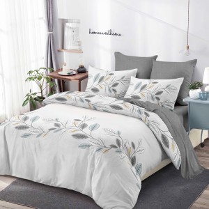 Lenjerie Pat Dublu, FINET, 6 piese, Gri, Frunze