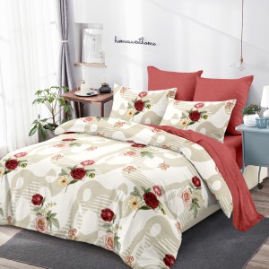 Lenjerie Pat Dublu, FINET, 6 piese, Bej, Cărămiziu, Flori Lenjerie Pat Dublu, FINET, 6 piese, Bej, Cărămiziu, Flori