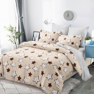 Lenjerie Pat Dublu, FINET, 6 piese, Bej, Gri, Steluțe Lenjerie Pat Dublu, FINET, 6 piese, Bej, Gri, Steluțe