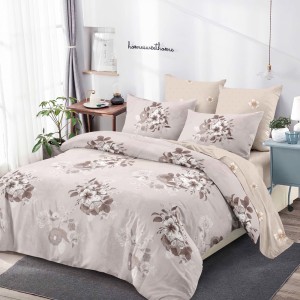 Lenjerie Pat Dublu, FINET, 6 piese, Bej, Gri, Flori