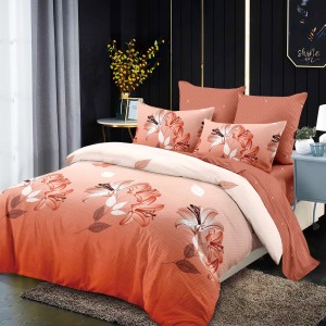 Lenjerie Pat Dublu, FINET, 6 piese, Portocaliu, Degrade, Crini