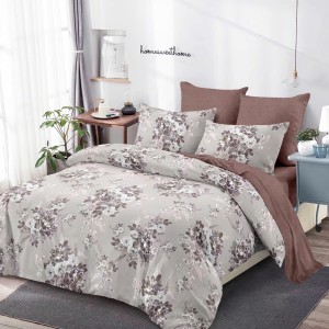 Lenjerie Pat Dublu, FINET, 6 piese, Gri, Maro, Flori