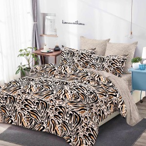 Lenjerie Pat Dublu, FINET, 6 piese, Bej, Negru, Animal Print