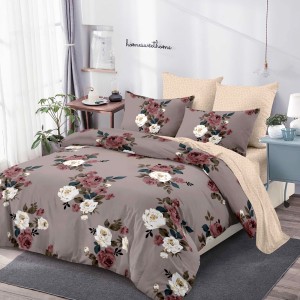 Lenjerie Pat Dublu, FINET, 6 piese, Movuriu, Bej, Flori