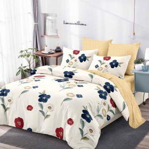 Lenjerie Pat Dublu, FINET, 6 piese, Crem, Galben, Flori