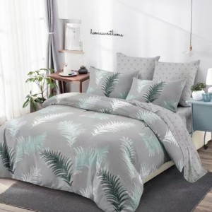 Lenjerie Pat Dublu, FINET, 6 piese, Gri, Frunze