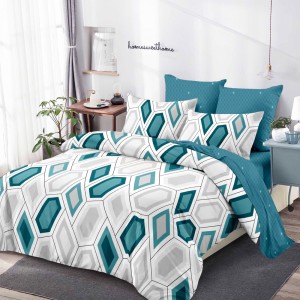 Lenjerie Pat Dublu, FINET, 6 piese, Gri, Turquoise, Forme Geometrice