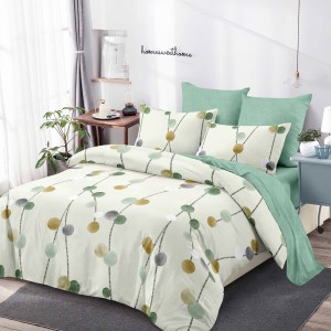 Lenjerie Pat Dublu, FINET, 6 piese, Crem, Verde, Flori