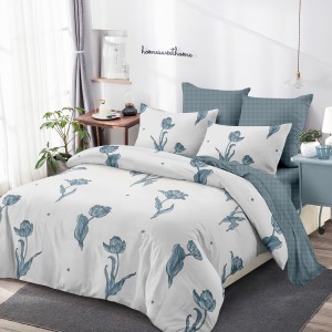 Lenjerie Pat Dublu, FINET, 6 piese, Bej, Gri, Flori