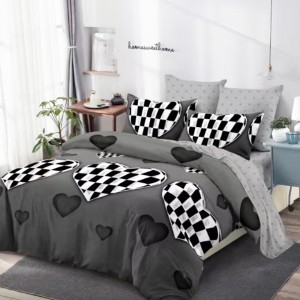 Lenjerie Pat Dublu, FINET, 6 piese, Gri, Inimioare