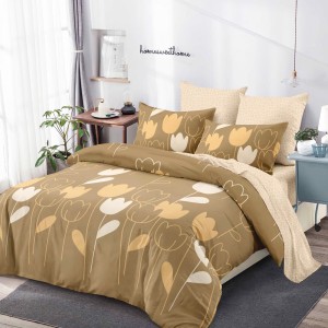 Lenjerie Pat Dublu, FINET, 6 piese, Bej, Flori