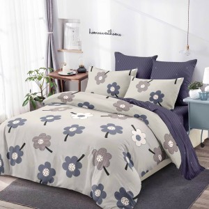 Lenjerie Pat Dublu, FINET, 6 piese, Gri, Mov, Flori