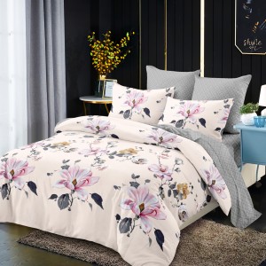 Lenjerie Pat Dublu, FINET, 6 piese, Crem, Gri, Flori