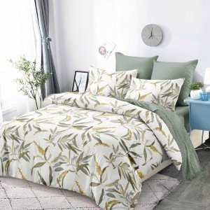 Lenjerie Pat Dublu, FINET, 6 piese, Gri, Verzui, Frunze