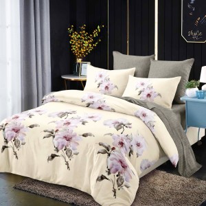 Lenjerie Pat Dublu, FINET, 6 piese, Crem, Maro, Flori Lenjerie Pat Dublu, FINET, 6 piese, Crem, Maro, Flori