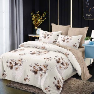 Lenjerie Pat Dublu, FINET, 6 piese, Gri, Bej, Flori