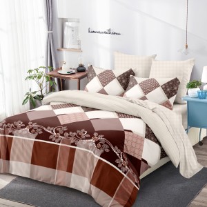 Lenjerie Pat Dublu, FINET, 6 piese, Bej, Maro, Forme Geometrice