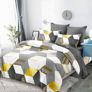 Lenjerie Pat Dublu, FINET, 6 piese, Gri, Alb, Galben, Forme Geometrice