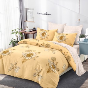 Lenjerie Pat Dublu, FINET, 6 piese, Bej, Galben, Flori Lenjerie Pat Dublu, FINET, 6 piese, Bej, Galben, Flori