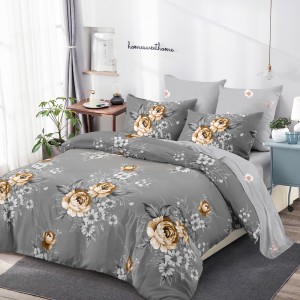 Lenjerie Pat Dublu, FINET, 6 piese, Gri, Flori