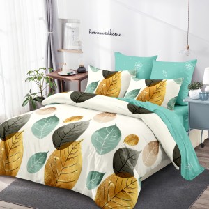 Lenjerie Pat Dublu, FINET, 6 piese, Alb, Menta, Frunze Lenjerie Pat Dublu, FINET, 6 piese, Alb, Menta, Frunze