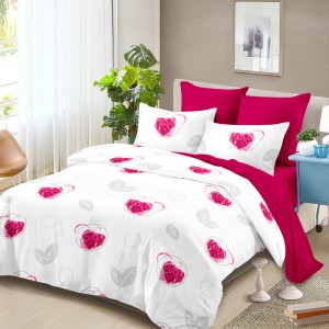 Lenjerie Pat Dublu, FINET, 6 piese, Alb, Roz, Inimioare