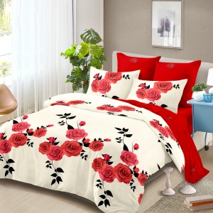 Lenjerie Pat Dublu, FINET, 6 piese, Crem, Roșu, Trandafiri