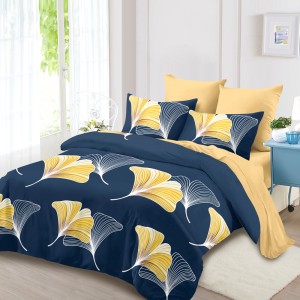 Lenjerie Pat Dublu, FINET, 6 piese, Bleumarin, Galben, Frunze