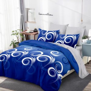 Lenjerie Pat Dublu, FINET, 6 piese, Albastru, Gri, Model Clasic