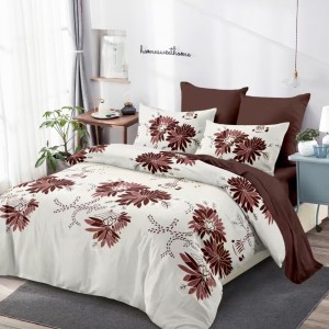 Lenjerie Pat Dublu, FINET, 6 piese, Bej, Maro, Flori Lenjerie Pat Dublu, FINET, 6 piese, Bej, Maro, Flori