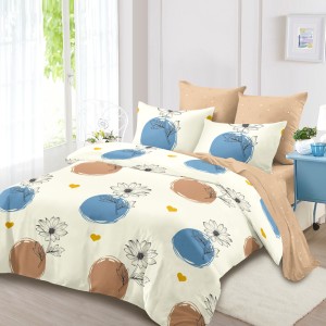 Lenjerie Pat Dublu, FINET, 6 piese, Crem, Bej, Buline, Inimioare, Flori