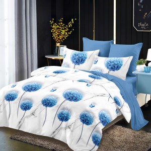 Lenjerie Pat Dublu, FINET, 6 piese, Gri, Bleu, Flori, Fluturi