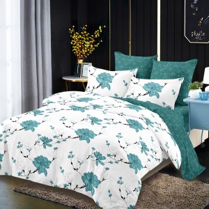 Lenjerie Pat Dublu, FINET, 6 piese, Alb, Verde, Flori